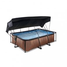 EXIT Frame zwembad Wood 220x150x65cm met filterpomp en schaduwdoek